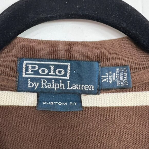 Polo Ralph Lauren Polo Shirt Brown White Striped Casual XL - Picture 2 of 4
